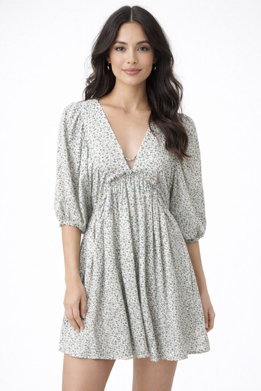 Juliana's Floral Babydoll Mini Dress Puff Sleeve Cottagecore Boho Small